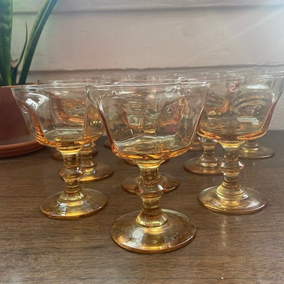 Vintage Glassware, Set of 6 Amber Yellow Dessert Glasses, Depression Stemware, C - Picture 1 of 9